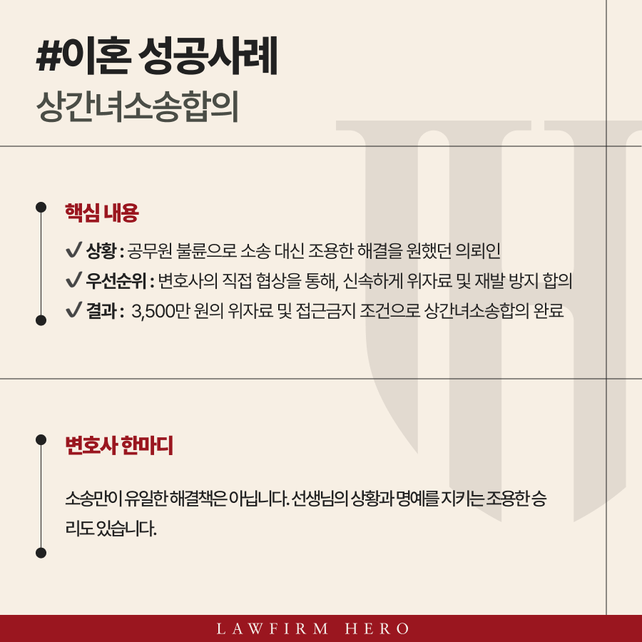 상간녀소송합의, 소송 없이 3,500만원 청구